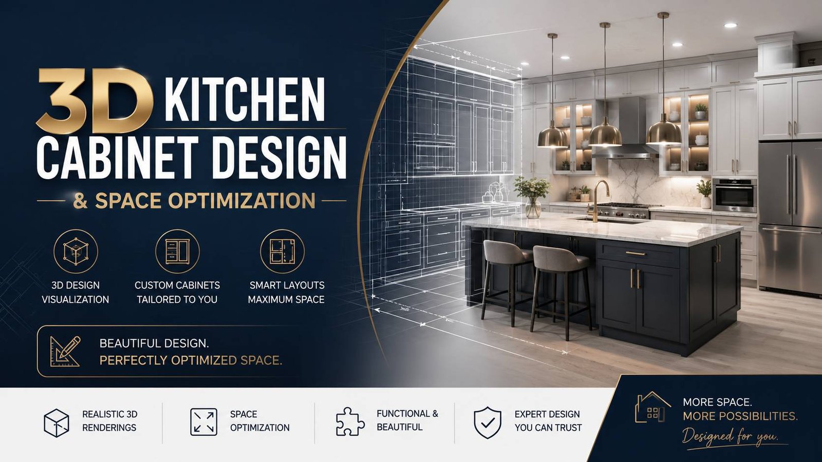3D Kitchen Cabinet Design & Space Optimization