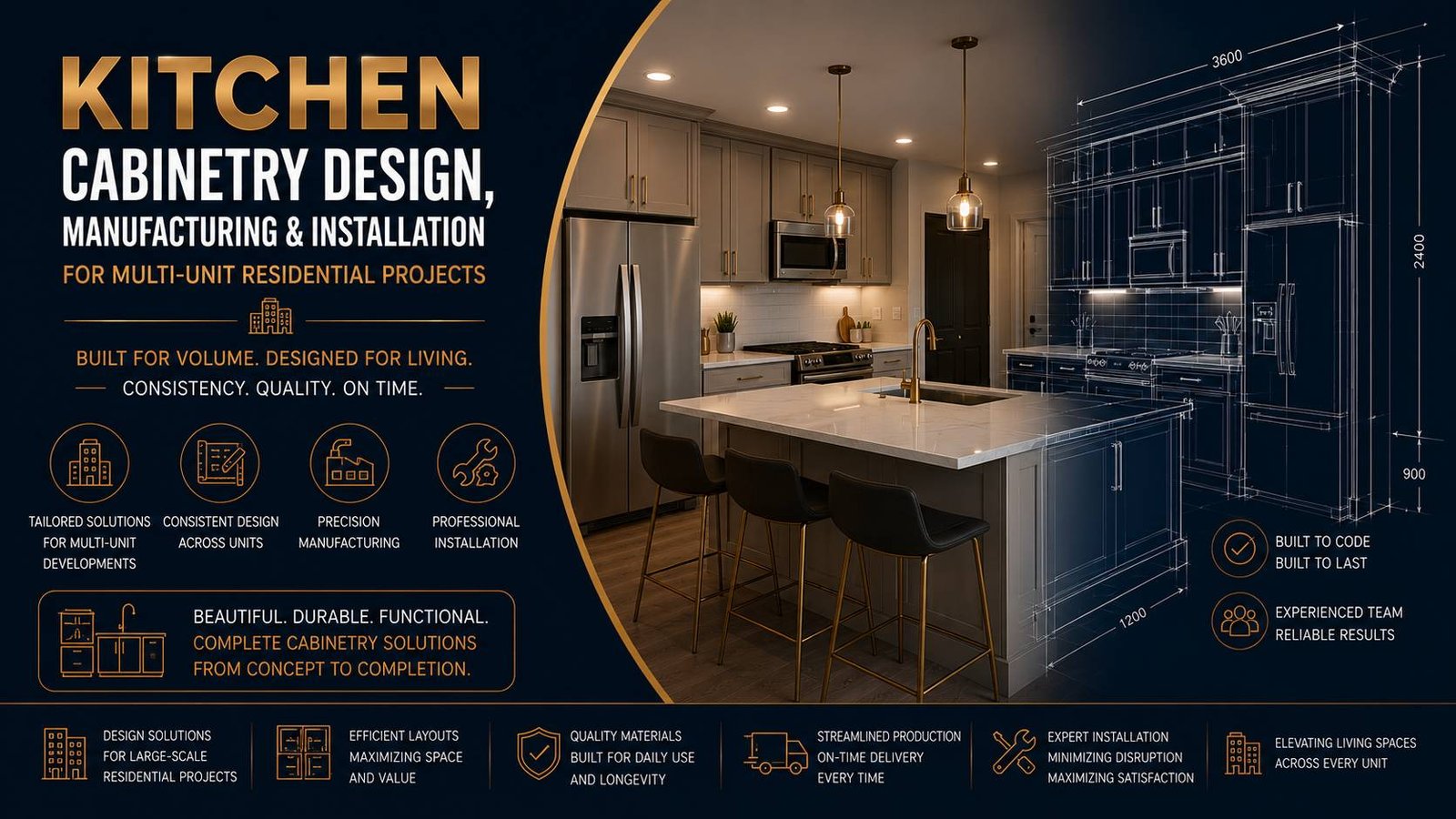 Kitchen Cabinetry Design, Manufacturing & Installation for Multi-Unit Residential Projects
